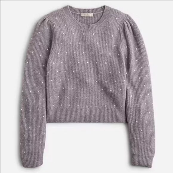 J. Crew Sweaters - NWT J. Crew Puff-sleeve Rhinestone Sweater in Supersoft yarn; Size Small